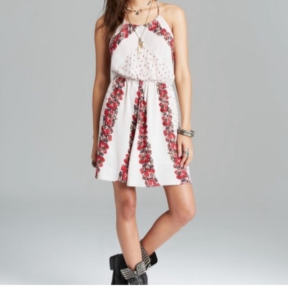 Free People Small Simona halter rose flora mini dress